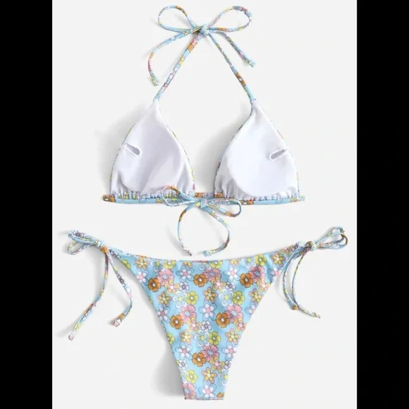 Light Blue & Multi-Colored, Floral, Bikini Set - Picture 3 of 6
